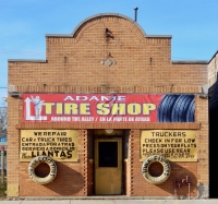 Facade with mounted tire signs, Adame Tire Shop, Ashland Avenue near 43rd Street-Roadside Art Facade with mounted tire signs, Adame Tire Shop, Ashland Avenue near 43rd Street-Roadside Art