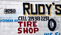 Painted wall sign, Rudy's Tire Shop, Hohman Avenue, Hammond, Indiana-Roadside Art Painted wall sign, Rudy's Tire Shop, Hohman Avenue, Hammond, Indiana-Roadside Art
