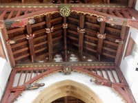 15th century roof, St. John the Baptist Church, Bere Regis, England. The statues are the apostles