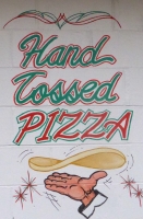 Painting saying Hand Tossed Pizza, Route 66 Pizza, Indianapolis Ave, Chicago