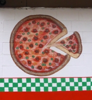 Painting of pizza, Route 66 Pizza, Indianapolis Ave, Chicago