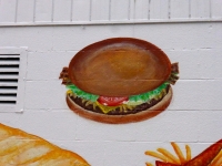 Painting of hamburger, Route 66 Pizza, Indianapolis Ave, Chicago