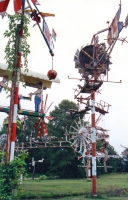 Vollis Simpson's whirligig park in Lucama, North Carolina, circa 1989. The motion in person was spectacular