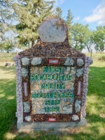 First Pocahontas County Courthouse site 1860. Father Paul Dobberstein's war memorial, Old Rolfe, Iowa