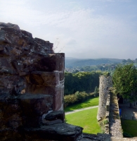 City wall and view from Conwy Castle, Wales