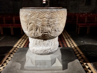 12th century font at Brecon Cathedral, Wales