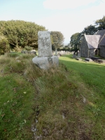 A very old grave marker, St. Caffo's Church, Llangaffo, Wales