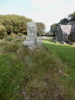 A very old grave marker, St. Caffo's Church, Llangaffo, Wales