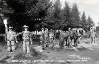 Horses and men at Fred Smith's Wisconsin Concrete Park,  Phillips, postcard