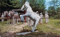 Color view of bucking horse at Fred Smith's Wisconsin Concrete Park,  Phillips, postcard