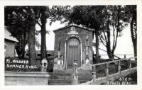 Front of church building at the Wegner grotto, Sparta, Wisconsin, postcard Front of church building at the Wegner grotto, Sparta, Wisconsin, postcard