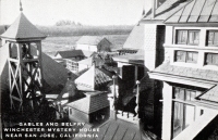 Gables and belfry at the Winchester Mystery House, San Jose, California, postcard