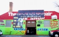 Painted facade for Skyline Auto Repair, 47th Street near Ashland-Roadside Art