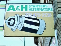Trade sign with starter image and shop name. A&H Starters and Alternators, Lawrence Avenue at Sacramento-Roadside Art Trade sign with starter image and shop name. A&H Starters and Alternators, Lawrence Avenue at Sacramento-Roadside Art