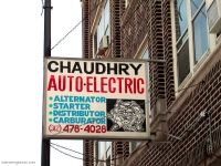 Trade sign with auto part image, Chaudry Auto Electric, Lawrence Avenue at Hamlin-Roadside Art Trade sign with auto part image, Chaudry Auto Electric, Lawrence Avenue at Hamlin-Roadside Art