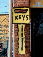 Key-shaped sign. JM Keys, Western Avenue and 43rd-Roadside Art Key-shaped sign. JM Keys, Western Avenue and 43rd-Roadside Art