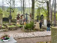 Among the memorials, folky and modernist alike, at the Zakopane Cemetery