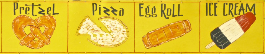 Pretzel, Pizza, Egg Roll, Ice Cream