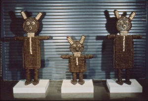 Woolsey bears at  Intuit’s 1994 show Crowning Achievements: The Crimped and Cutting Edge in Bottle-Cap Sculpture