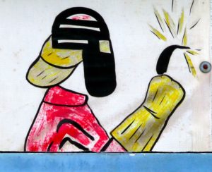 Drawing of welder from Roadside Art: Red City San Diego