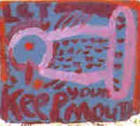 Ruby Williams showing painting and produce, Plenty City, FL