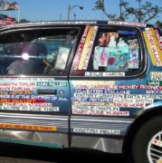 A vernacular art car on the road