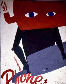 Painting sign-ominous muffler person-roadside art