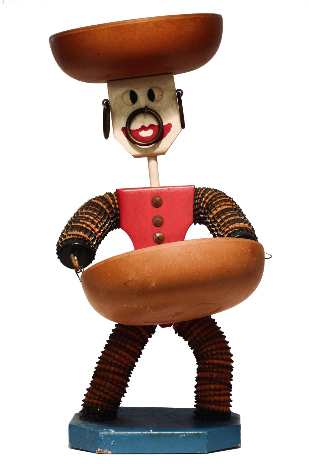 Red bottle-cap figure with white face