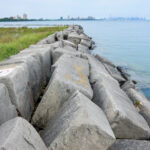 Revetment rocks at the south en of Rainbow Beach, Chicago