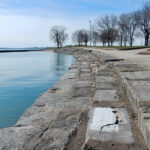 Revetment rocks along Calumet Beach Park in Chicago
